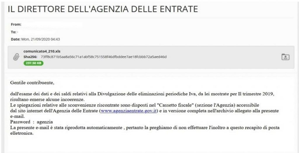 False mail Agenzia Entrate: non aprite gli allegati e cestinate immediatamente.