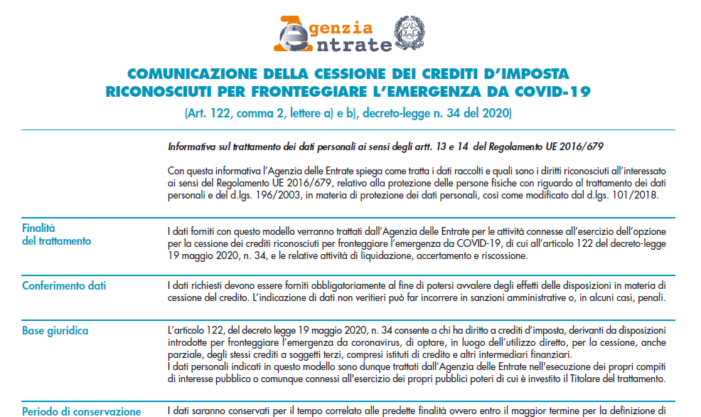 Cessione credito d'imposta locazioni: ecco il nuovo modello di comunicazione.