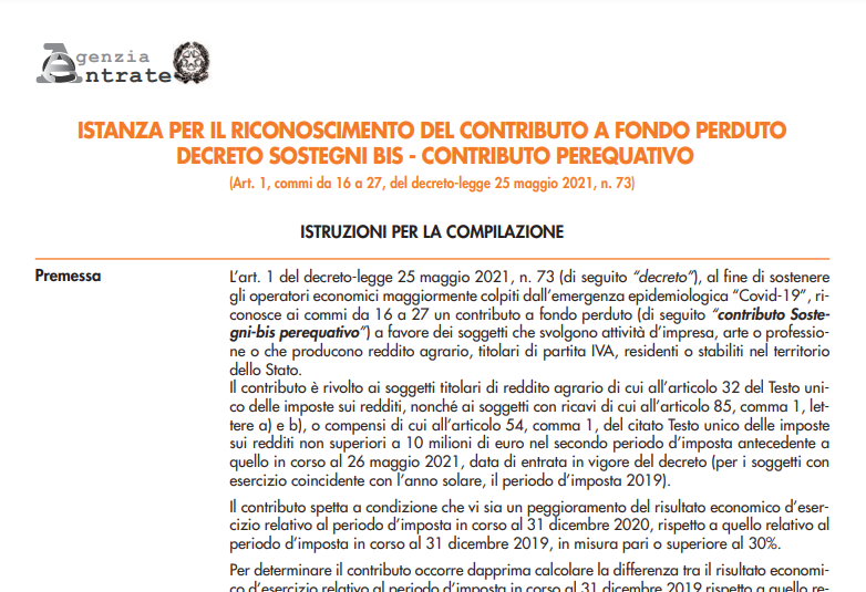 Aggiornamento in materia di Contributo a fondo perduto perequativo: ecco le istruzioni dell'Agenzia delle Entrate