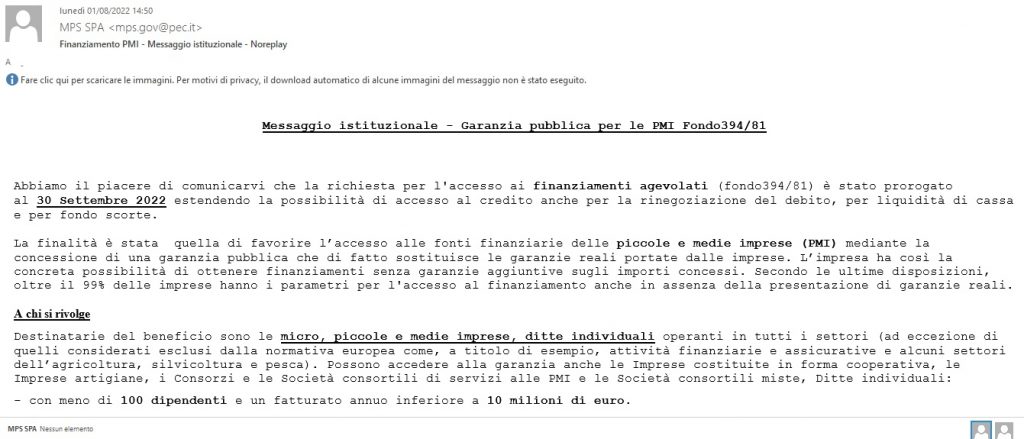 Truffe dietro l’angolo: attenzione a messaggi di garanzia pubblica Fondo 394/81 (o simili)